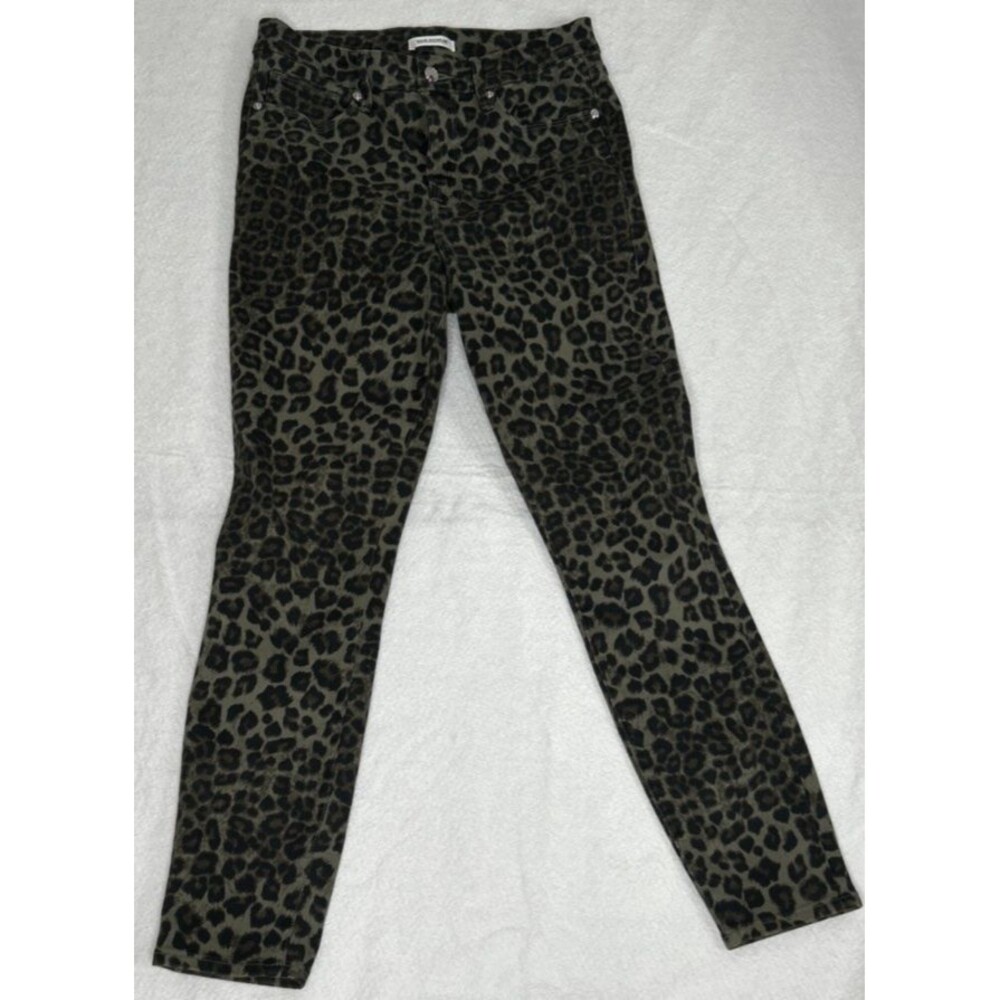 Good American Good Waist Crop Jeans 8/29 Olive Leopard Print Skinny High Rise - Picture 2 of 4